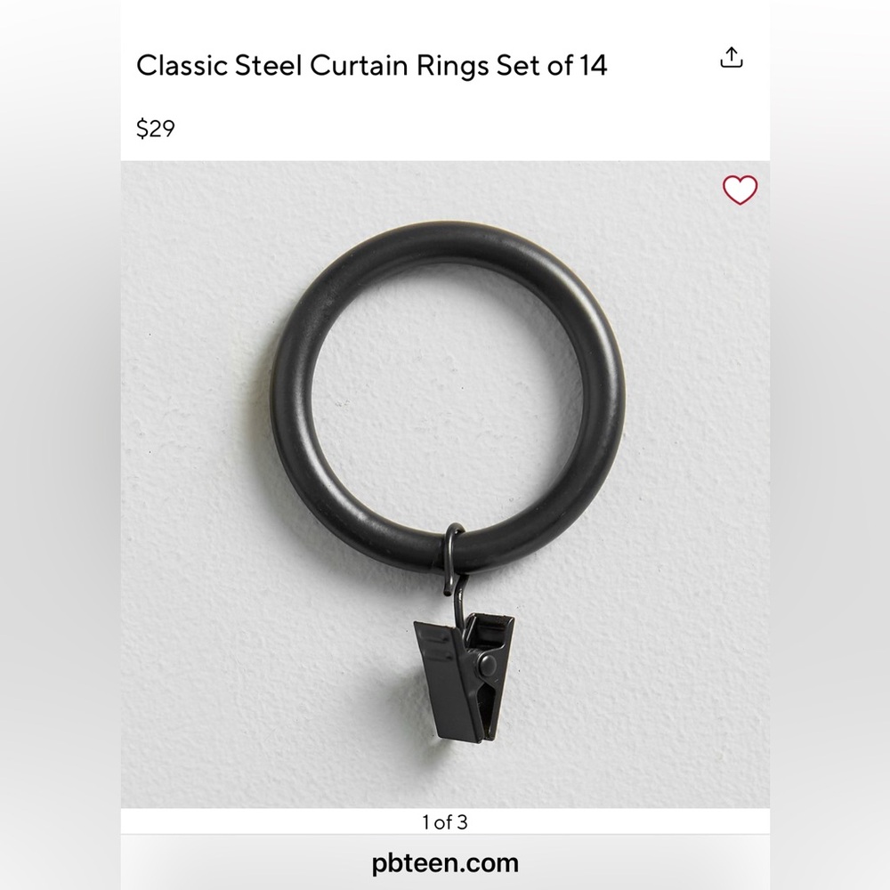 Pottery Barn Teen Classic Black Steel Curtain Rings with Clips